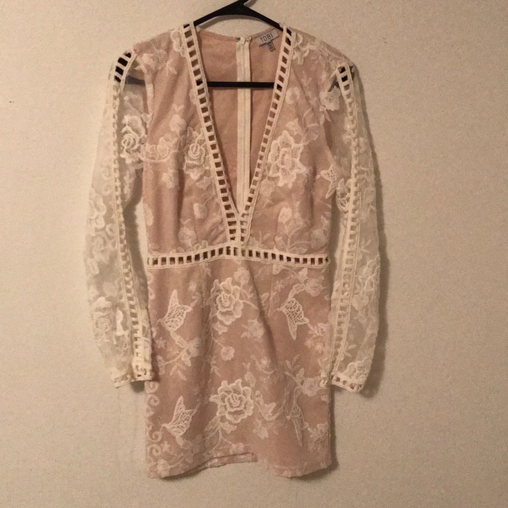 Cream and white colors short very low cute dress